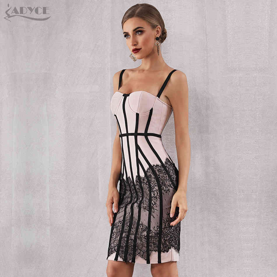 Sexy Summer Bandage Dress Women Vestido Bodycon Lace Spaghetti Strap Club Midi Celebrity Runway Party 210423