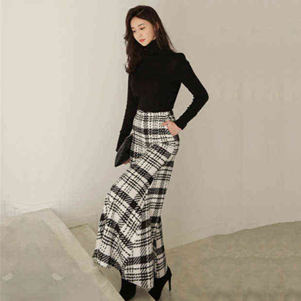 Slim Office Korean Plaid Pant High Waist Trousers Capris Fashion Women Casual Wide Leg Pants Female Autumn Winter 211124