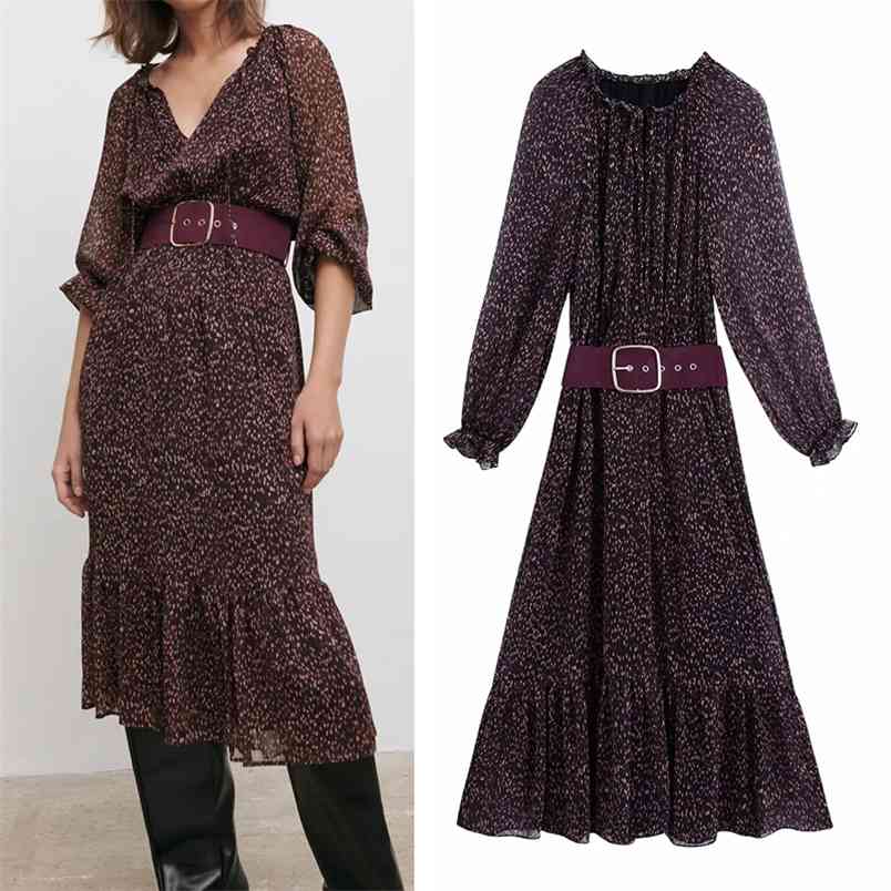 Belt Vintage Print Midi Dress Women Long Sleeve Ruched Ruffle Chiffon es Ladies Elegant Party 210519
Belt Vintage Print Midi Dress Women Long Sleeve Ruched Ruffle Chiffon es Ladies Elegant Party 210519