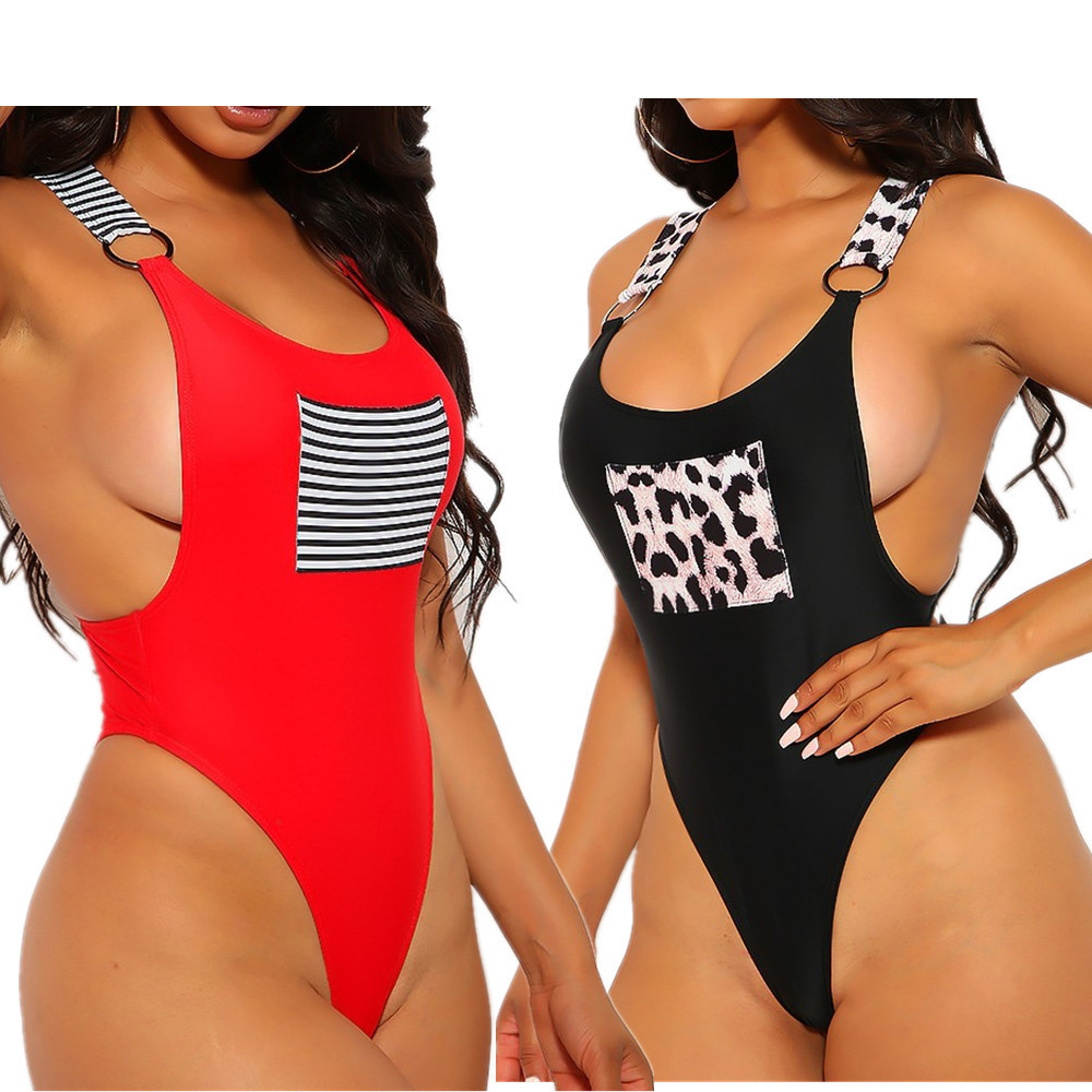 Suits Sexy Leopard Print Bikini Women Monokini Patchwork Swimsuit Female Swimwear Bandage Ring Bathing Suit 210520
