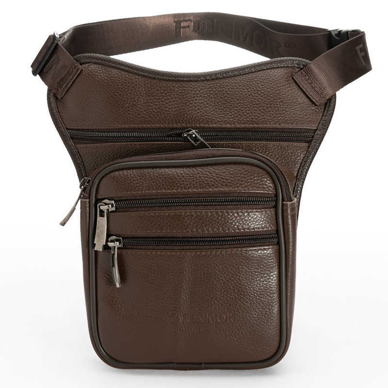 Men Genuine Leather Drop Leg Bag Waist Crossbody Fanny Pack Belt Hip Bum Travel Riding Motorcycle Messenger Shoulder 211006