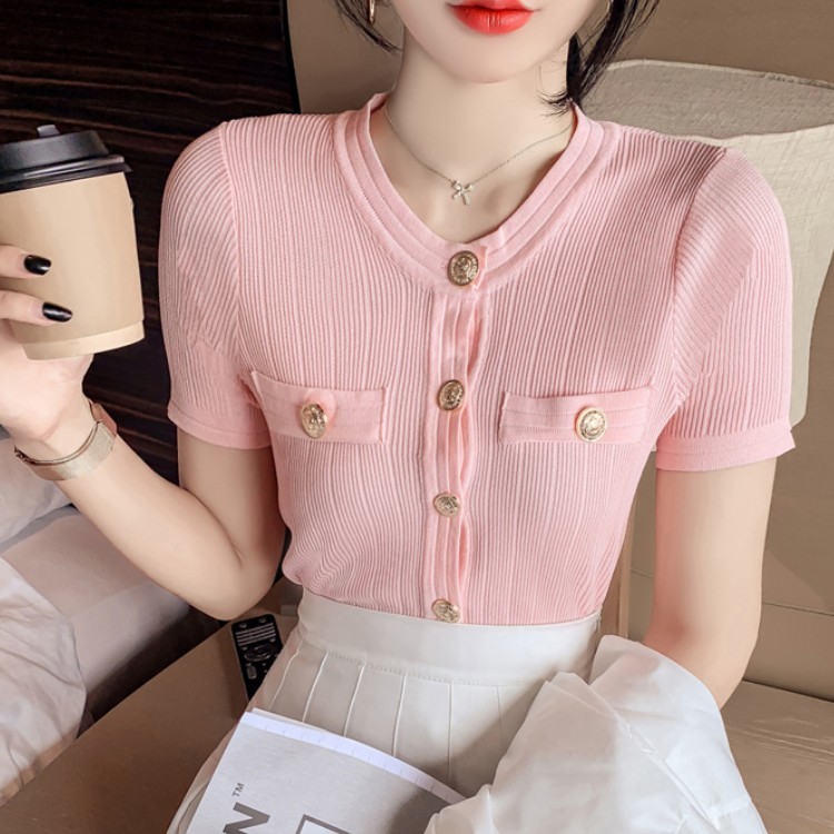 Woman Summer Elegant Temperament Knitting O-Neck Button Design Slim Solid Chic Cardigan Female Short Slim Top 210518, Pink
Woman Summer Elegant Temperament Knitting O-Neck Button Design Slim Solid Chic Cardigan Female Short Slim Top 210518, Pink