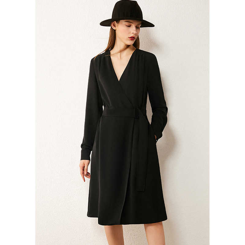 Minimalism Autumn Women's Dress Fashion Olstyle Vneck High Waist es For Women Knee-length Female 1299 210527