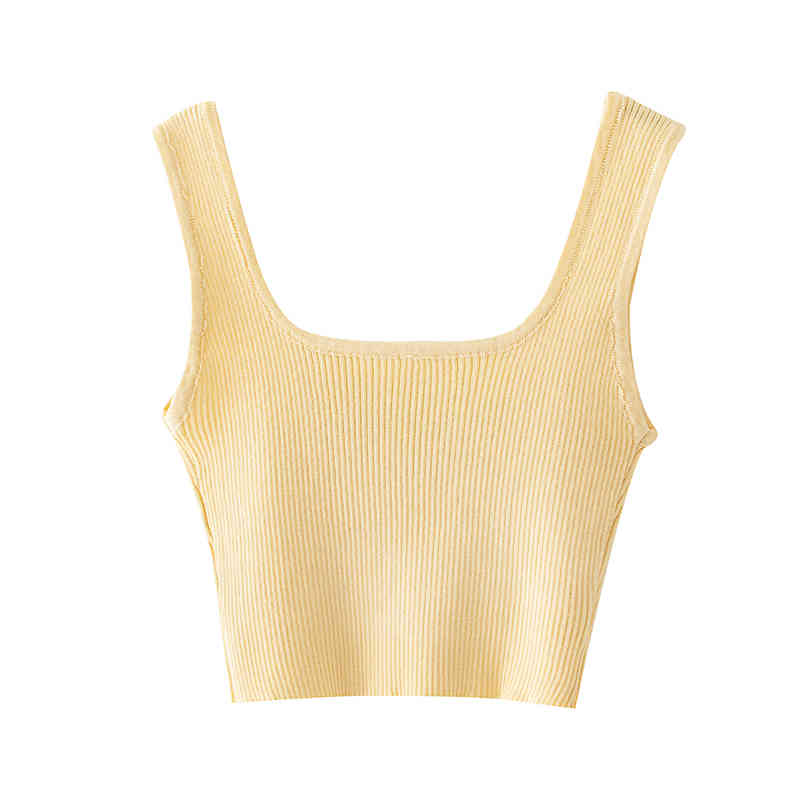 Sexy Backless Yellow Camisoles Women Solid Knitted Short Tank Tops Summer Sleeveless Basic Cropped Ropa Mujer 210515