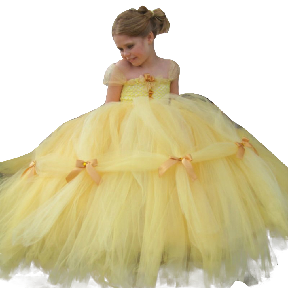 Yellow Ball Gown Girls Pageant Dresses Off Shoulder Bow Tiered Skirts Puffy Flower Girl Birthday Party Dress Custom Made