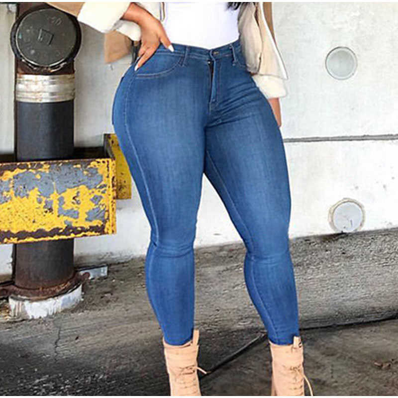 Plus Size High Waist Stretchy Skinny White Basic Casual Jeans 4XL Distressed Bodycon Pencil Denim Pants Lady Indie Trousers Jean 210616