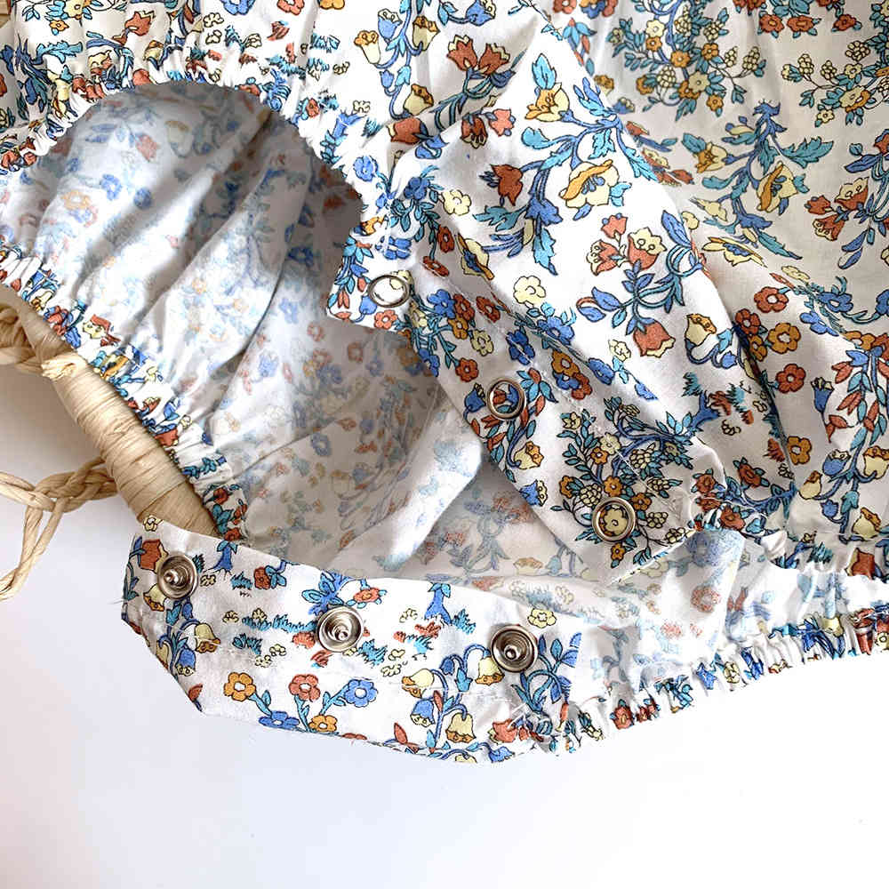 spring and summer girls cotton floral lotus leaf jumpsuit baby romper bow overalls girl clothes 210515