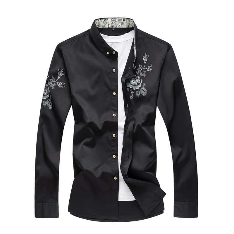 Spring Autumn Floral Shirts Men Casual Printed Long Sleeve Casual Male White Shirts 5XL 6XL 7XL 210412
