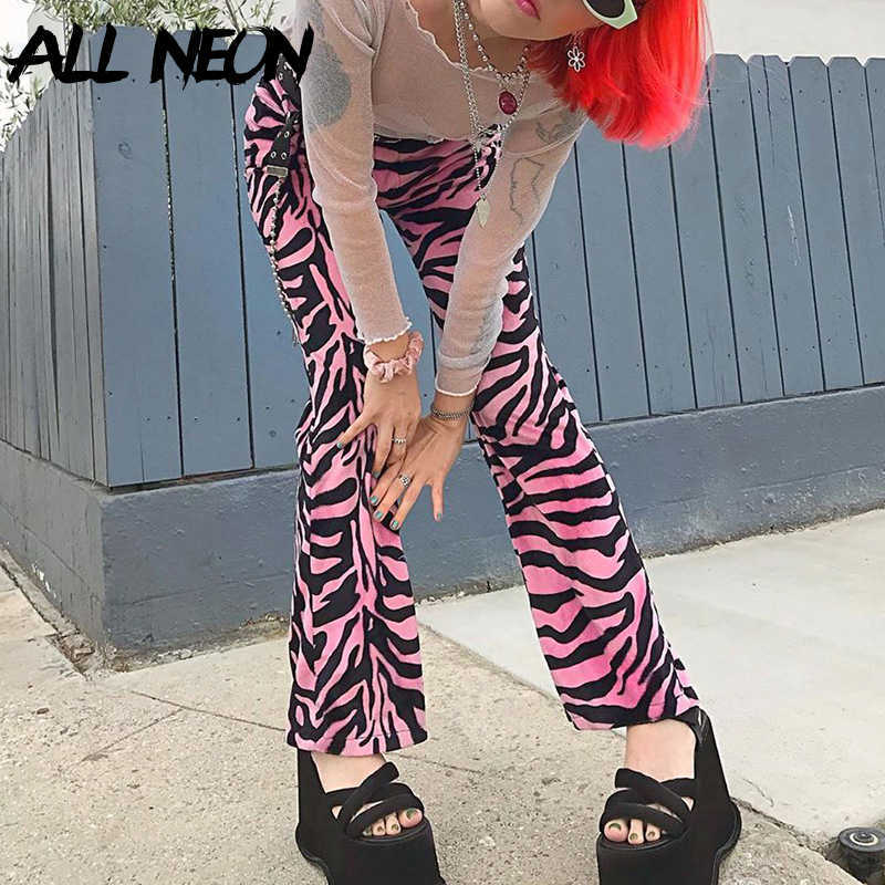 Pink Zebra Print pants Y2K, punk street clothes, mid waist loose, 1990s sweatpants women woman pants 210602
