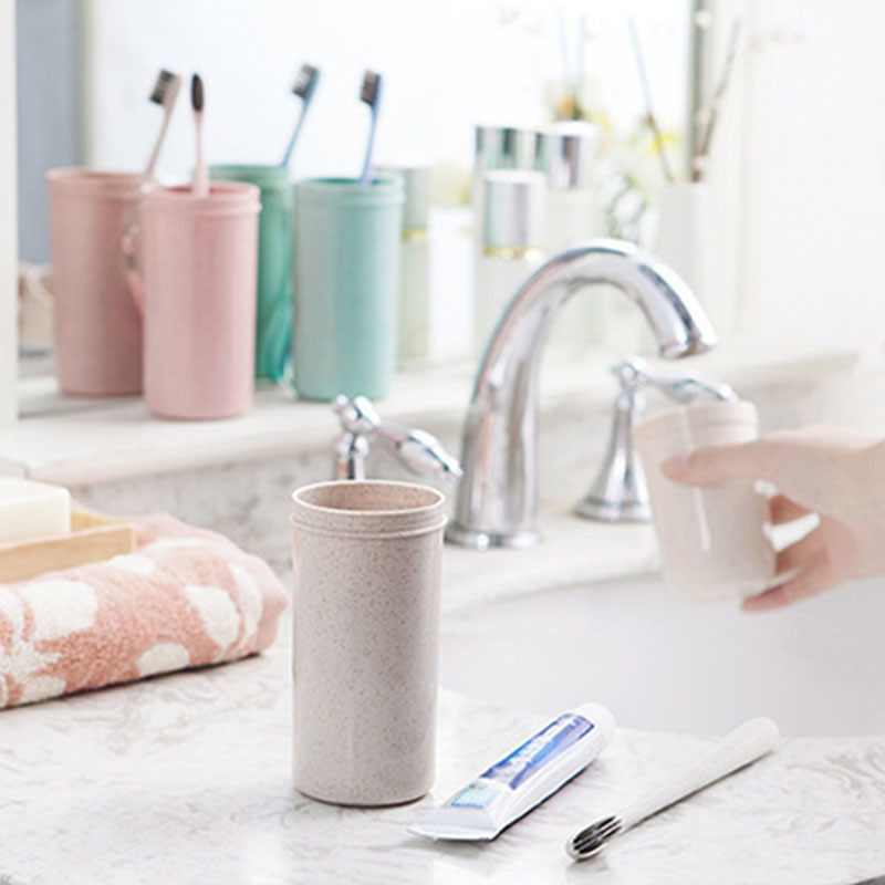 1pcs Toothpaste Holder Cups Portable Travel Supplies Dual Use Tooth Mug Wheat Straw Eco-friendly Toothbrush Cup Bathroom Tool
