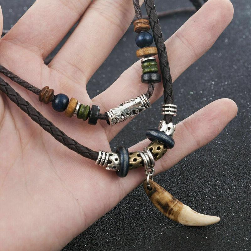 Chokers 2021 Men Vintage Wolf Tooth Pendant Necklace Multi-layer Leather Beaded Weaved Prayer Lucky Bohemia Jewelry
Chokers 2021 Men Vintage Wolf Tooth Pendant Necklace Multi-layer Leather Beaded Weaved Prayer Lucky Bohemia Jewelry