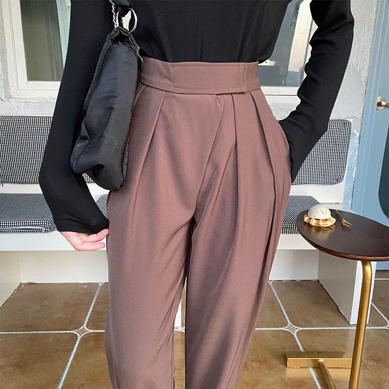 Plus Size S-4XL OL Minimalist High Waist Wide Leg Pants Women Spring Autumn Work Wear Solid Suit Trousers 210421