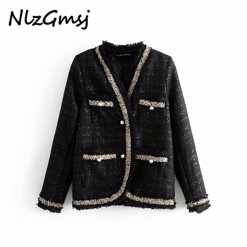 Black Tweed Jacket Plaid Coats Autumn Small Fragrance Long Sleeve Elegant Tassel Open Stitch Out 210628, As picture
Black Tweed Jacket Plaid Coats Autumn Small Fragrance Long Sleeve Elegant Tassel Open Stitch Out 210628, As picture