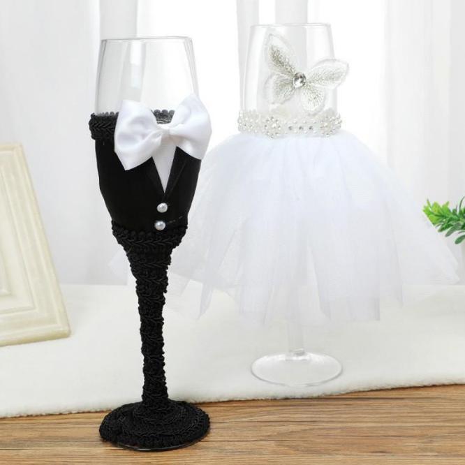 2021 2pcs/set wedding champagne glass set decor cup hanap red wine cup wedding glasses Bride Groom marry cups Accessory Supply