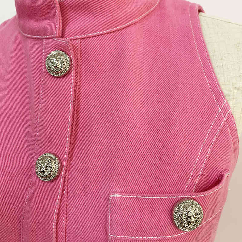 HIGH STREET est Summer Dress Women's Sleeveless Lion Buttons Embellished Denim Tank 210521