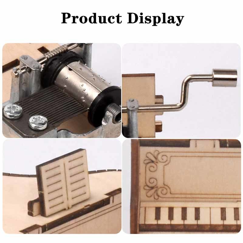 1Pcs Kids Gift Nature Color Multi-function Hand Cranked for Desktop Decor DIY Puzzle Toy Piano Shape Basswood Music Box