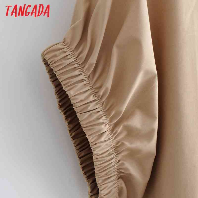 Women Retro Solid Khaki Summer Puff Short Sleeve Chic Female Shirt Tops AI36 210416