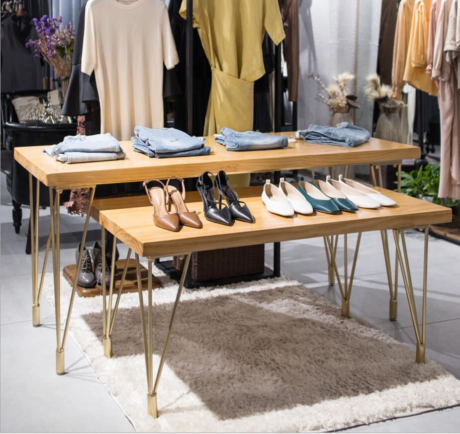 Clothing display platform Commercial Furniture rectangular floor frame iron marble solid wood table simple middle high low water tables