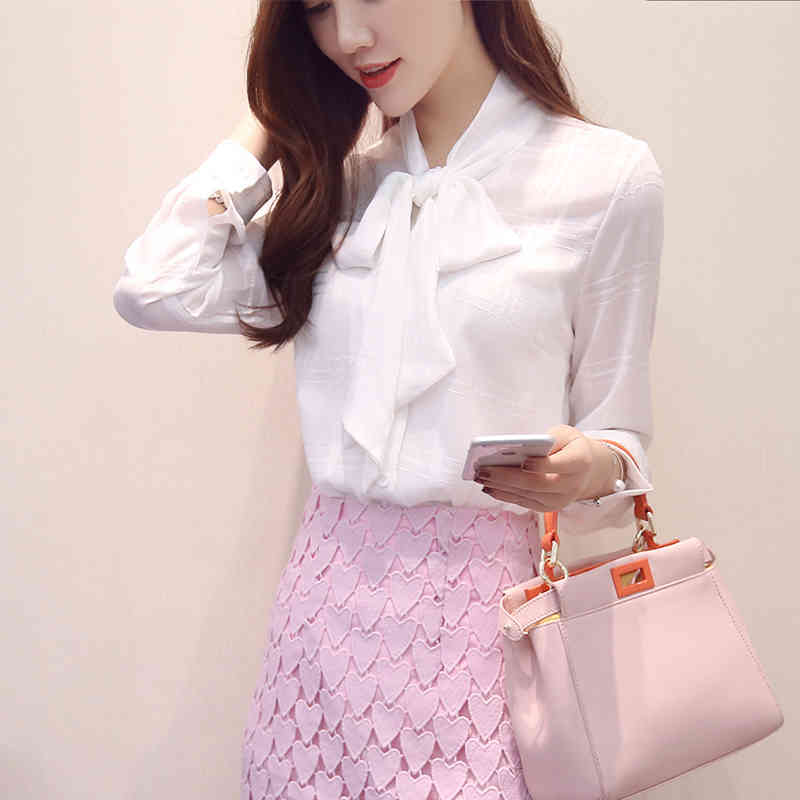 arrived spring blouse Women Long-sleeved female chiffon clothing office lady fashion loose bottoming tops D398 30 210506