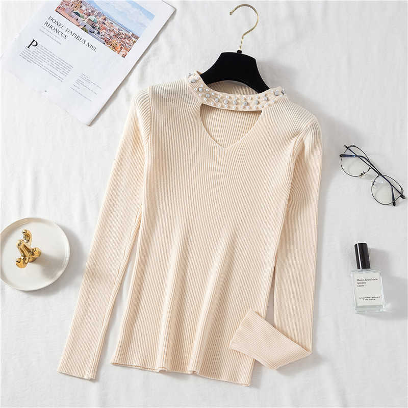 HSA chompas para mujer Winter Pullover and Sweaters Pearl Beading Long Sleeve Casual Jumpers ropa mujer knitted sweater 210716