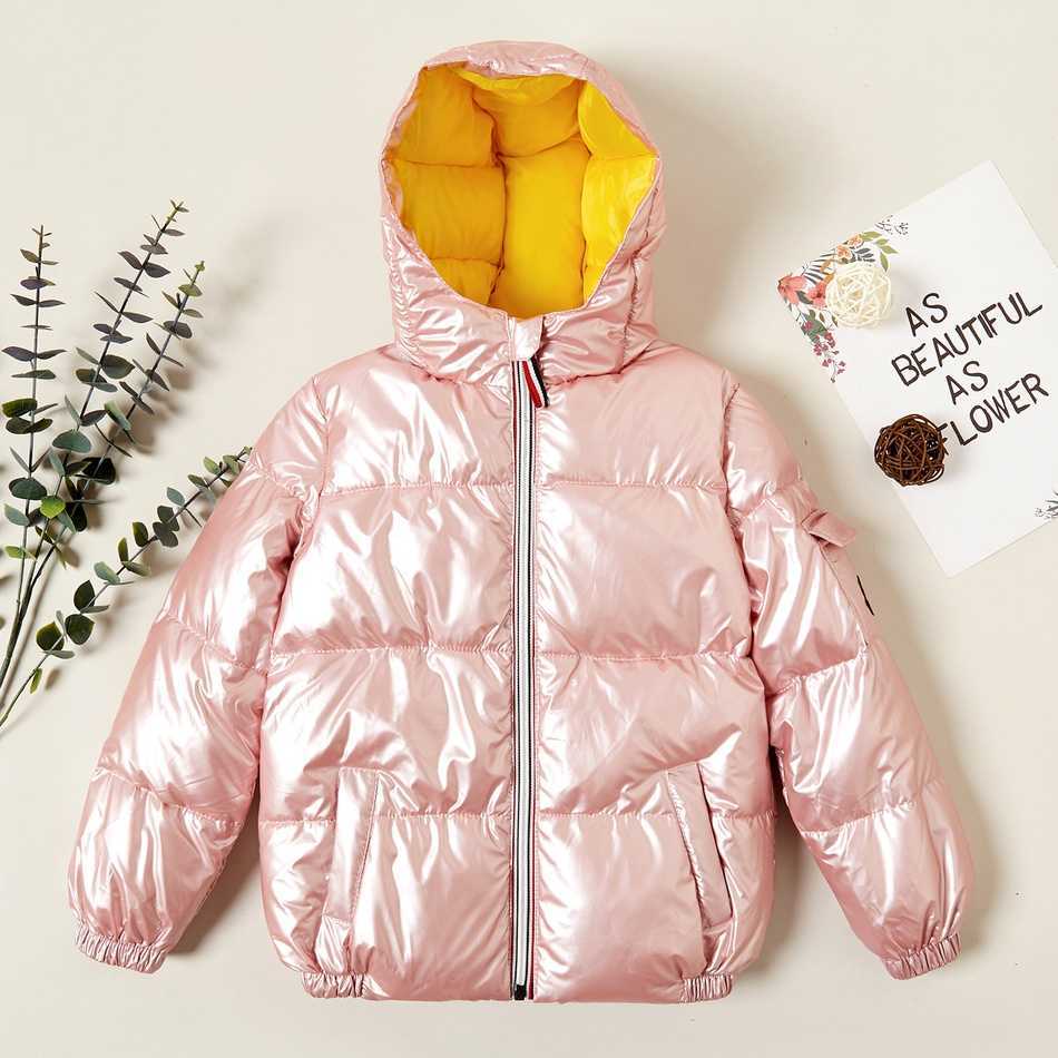 Winter KIds Unisex Stylish Reflected Zipper Hooded Down Coat for Kids Clothes 210528