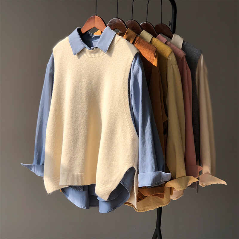 COZOK Spring Round Neck Solid Color Vest Sweater with Korean Knitted Vest Women Bx039 210521
