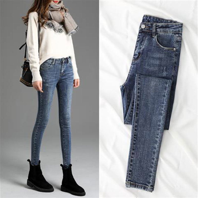 Korea Fashion Spring Summer Women Jeans High Waist Stretch Skinny cotton Casual Pencil Pants Ladies Denim Blue D67 210512