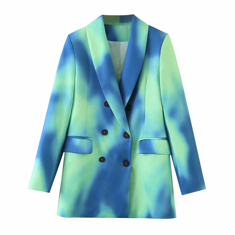 vintage women tie dye long blazer jackets fashion ladies elegant colorful jacket suits casual female chic suit girls 210430