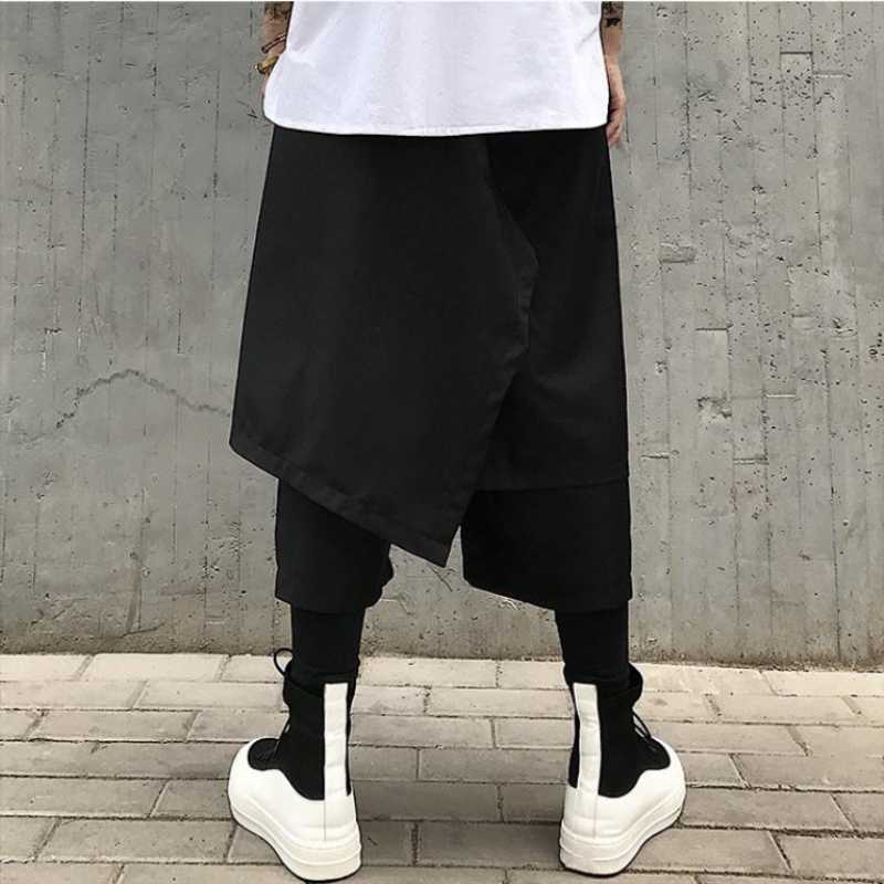 Korean Youth Casual Cropped Harem Pants Loose Fashion Trend Black Low Crotch Men Men's