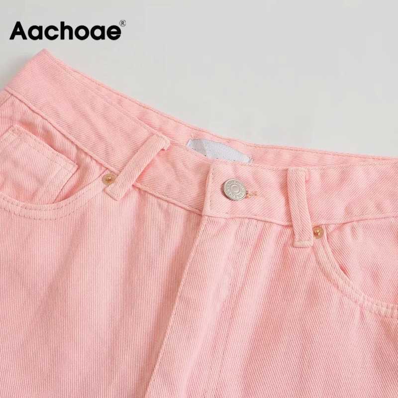 Aachoae Women Wide Leg Jeans Fashion High Waist Cotton Long Denim Pants Pockets Casual Straight Loose Trousers Pantalon 210922