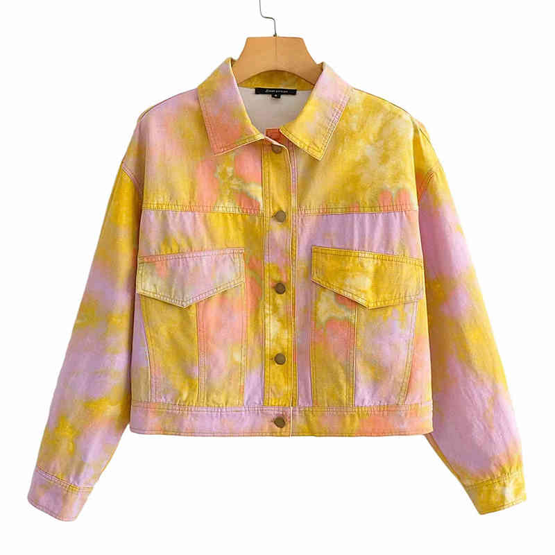 Paris Girl Autumn Tie-Dye Printed Baseball Uniform Lapel Single-Breasted Mixed Color Denim Jacket Fashion Jean For Women 210524, Yellow
Paris Girl Autumn Tie-Dye Printed Baseball Uniform Lapel Single-Breasted Mixed Color Denim Jacket Fashion Jean For Women 210524, Yellow
