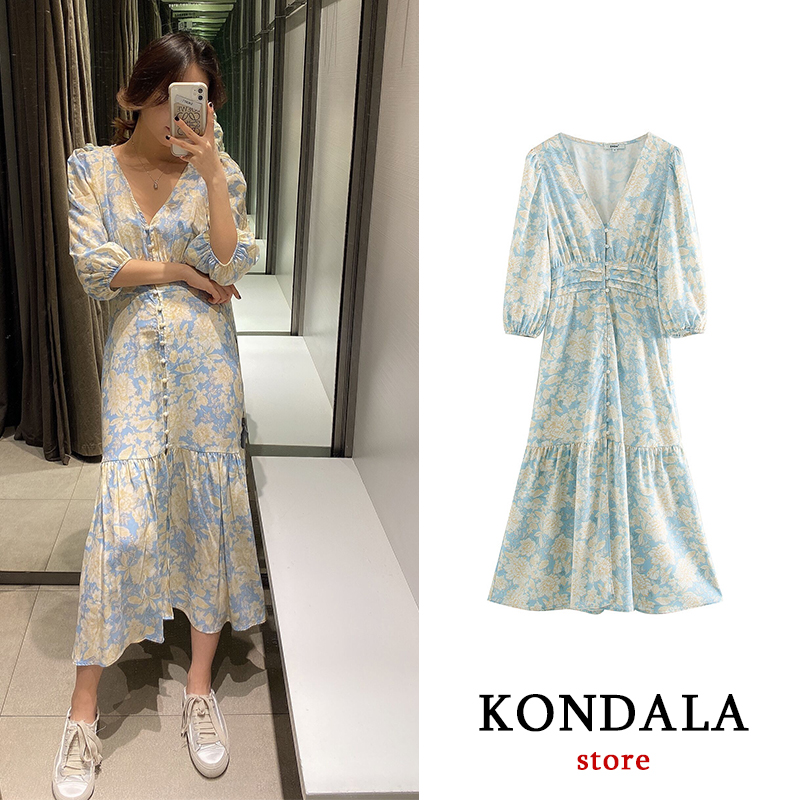 Casual Women Dress Za 2021 Floral Print Vestidos Vintage Cascading Ruffles Dress V neck Loose Dresses High Waist Ropa Mujer, As picture
Casual Women Dress Za 2021 Floral Print Vestidos Vintage Cascading Ruffles Dress V neck Loose Dresses High Waist Ropa Mujer, As picture
