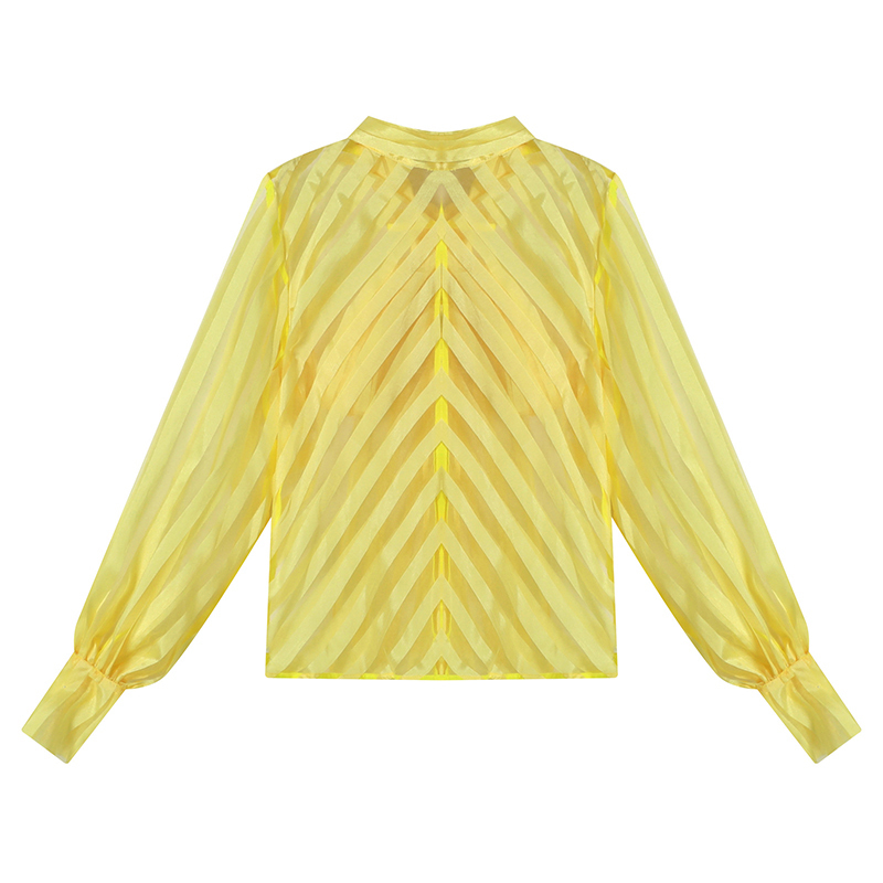 Striped Korean Blouse For Women Bow Collar Lantern Long Sleeve Casual Shirt Female Fashion Clothing 210524