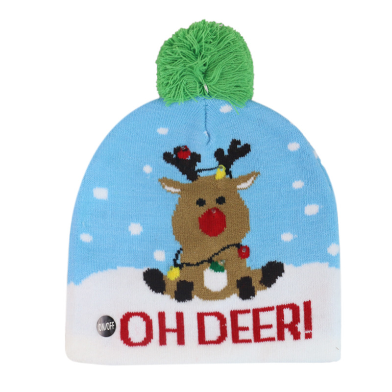 15 Styles LED Christmas Knitted Xmas Party Light Up Beanie Hat Santa Claus Elk Snowman Print Winter Warm Pom Hats Cap DBC VT1217 Free shipping