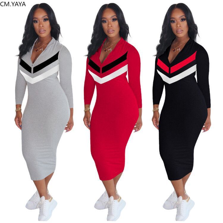 CM.YAYA Autumn Active Wear Long Sleeve Zipper Up Striped Splicing Women Sports Moto Biker Bodycon Midi Dress Vestidos, Black
CM.YAYA Autumn Active Wear Long Sleeve Zipper Up Striped Splicing Women Sports Moto Biker Bodycon Midi Dress Vestidos, Black