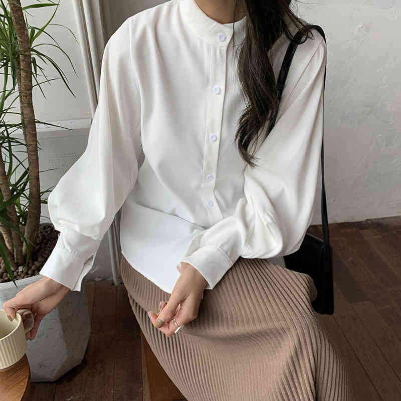 Loose Stylish Brief Lapel Students Chic Oversize Large Size Sweet Slim Gentle All Match Office Lady Shirts 210421