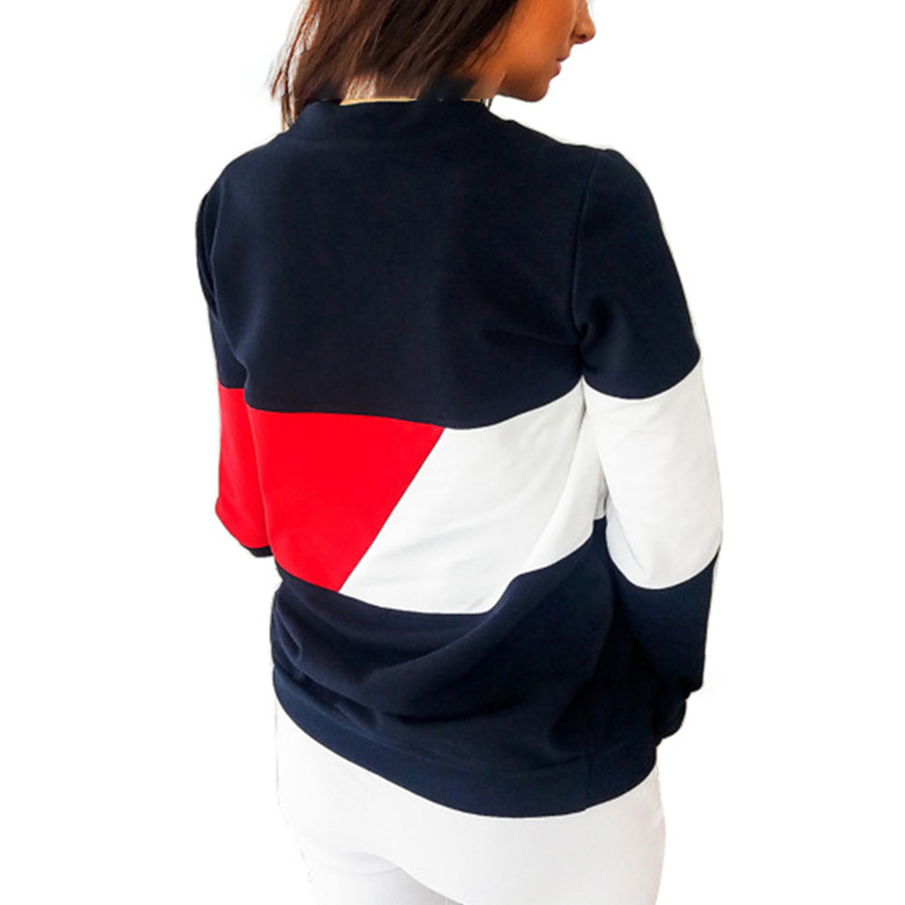 Women Autumn Winter Long Sleeve O Neck Hoodies Color Block Patchwork Loose Sweatshirts Casual Pullover 210428