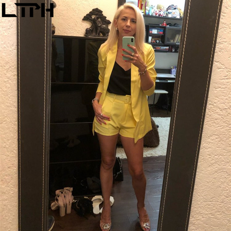 Women Sets Autumn long sleeve cardigan Blazer shorts solid two-piece Lady Casual Short Suits Clearance 210427