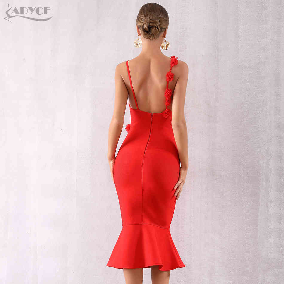 Summer Red Bodycon Bandage Dress Women Sexy Spaghetti Strap Floral Mermaid Club Celebrity Party es Vestidos 210423