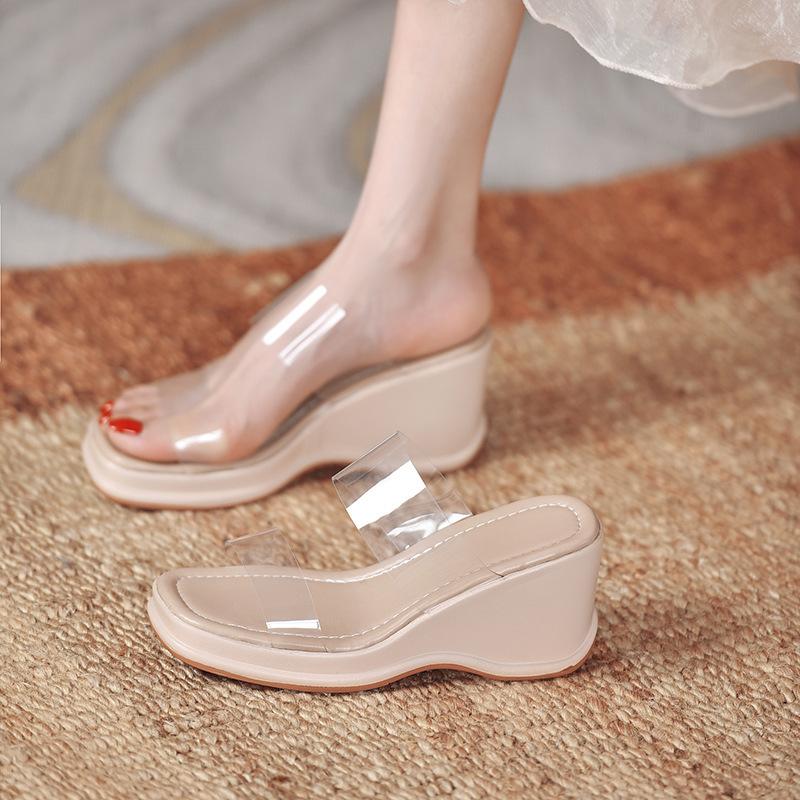 Slippers Double Clear Band Wedges High Heels Women Flip Flops Summer Shoes Woman Pumps Sandalias Transparent Slides Mujer 2021, White
Slippers Double Clear Band Wedges High Heels Women Flip Flops Summer Shoes Woman Pumps Sandalias Transparent Slides Mujer 2021, White