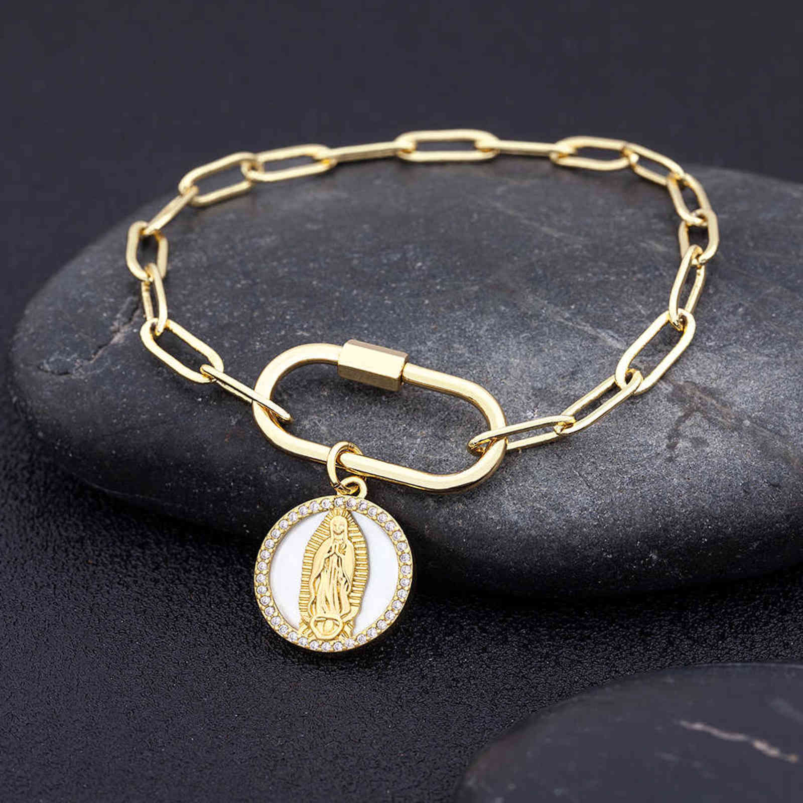 New Arrival Our Lady of Guadalupe Virgin Mary Copper Zircon Bracelets for Women Crystal Pendant Gold Christian Jewelry Gift
New Arrival Our Lady of Guadalupe Virgin Mary Copper Zircon Bracelets for Women Crystal Pendant Gold Christian Jewelry Gift