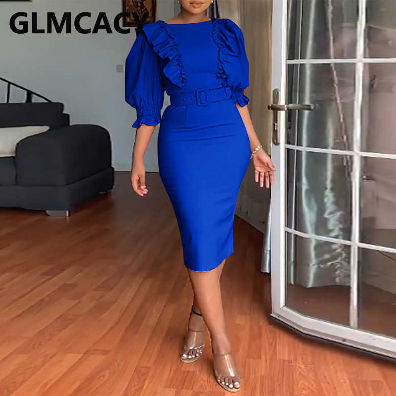 Women Classy Bodycon Dress Elegant Office Ladies Midi Dresses 210702