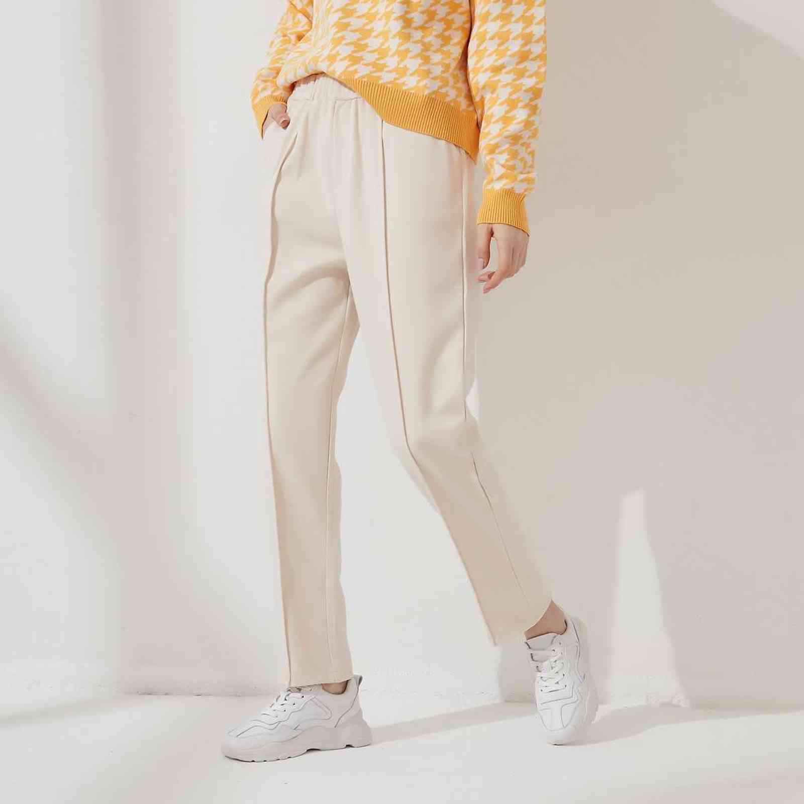 Wixra Womens Harem Thick Pants Casual Elastic Waist Black Basic Pockets Office Lady Trousers Autumn Winter 211124Z