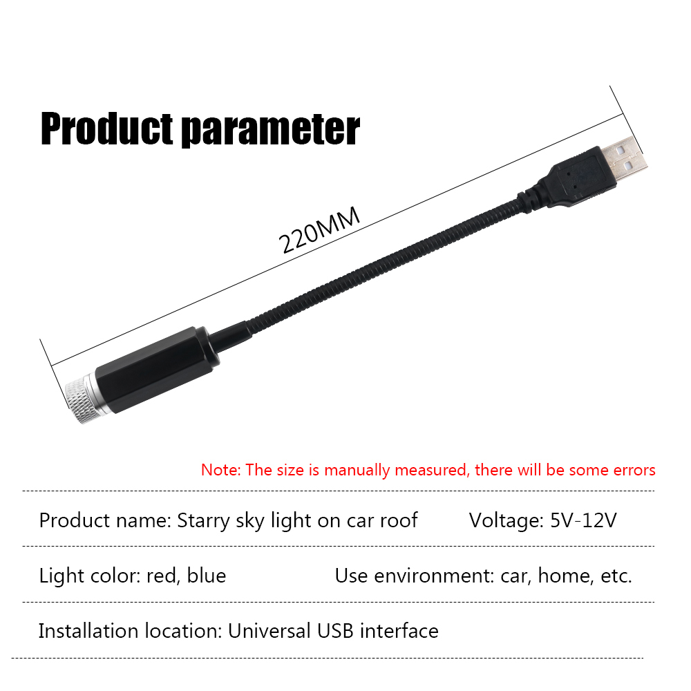 Romantic LED Car Roof Star Night Projector Interior Atmosphere Ambient Galaxy Lights USB Decorative Lamp Red Light