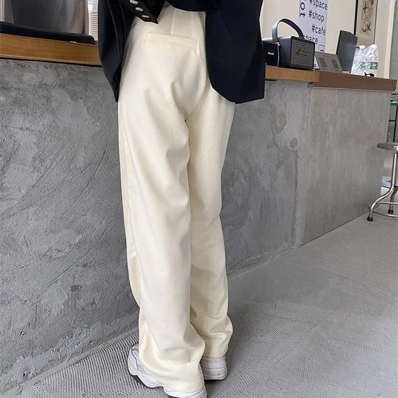 OL Elegant Minimalist High Waist Straight Wide Leg Pants Women Spring Autumn Casual Suit Trousers Female 210421