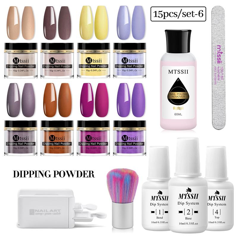Mtssii15Pcs Dipping Nail Powder Set Series Color Holographics Glittery Chrome Without Lamp Cure Art Decorations Kit Glitter