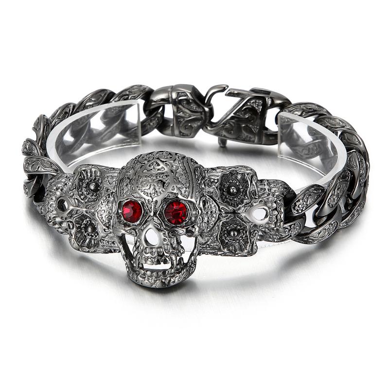 Charm Bracelets Punk Skull Bracelet For Men Red Cubic Zircon Locomotive Wrist Vikings Bagles Male Retro Stainless Steel Jewelry, Golden;silver
Charm Bracelets Punk Skull Bracelet For Men Red Cubic Zircon Locomotive Wrist Vikings Bagles Male Retro Stainless Steel Jewelry, Golden;silver