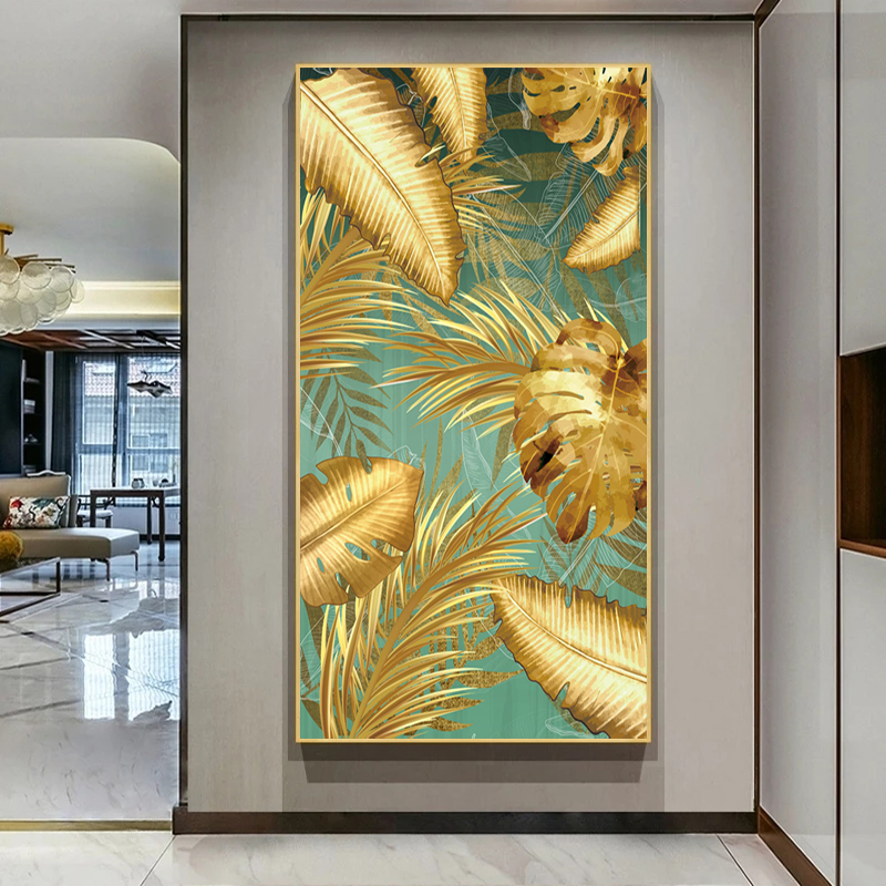 Abstract Golden Leaf Cuadros Canvas Painting Wall Art Pictures For Living Room Home Decor Tropical Plants Posters And Prints