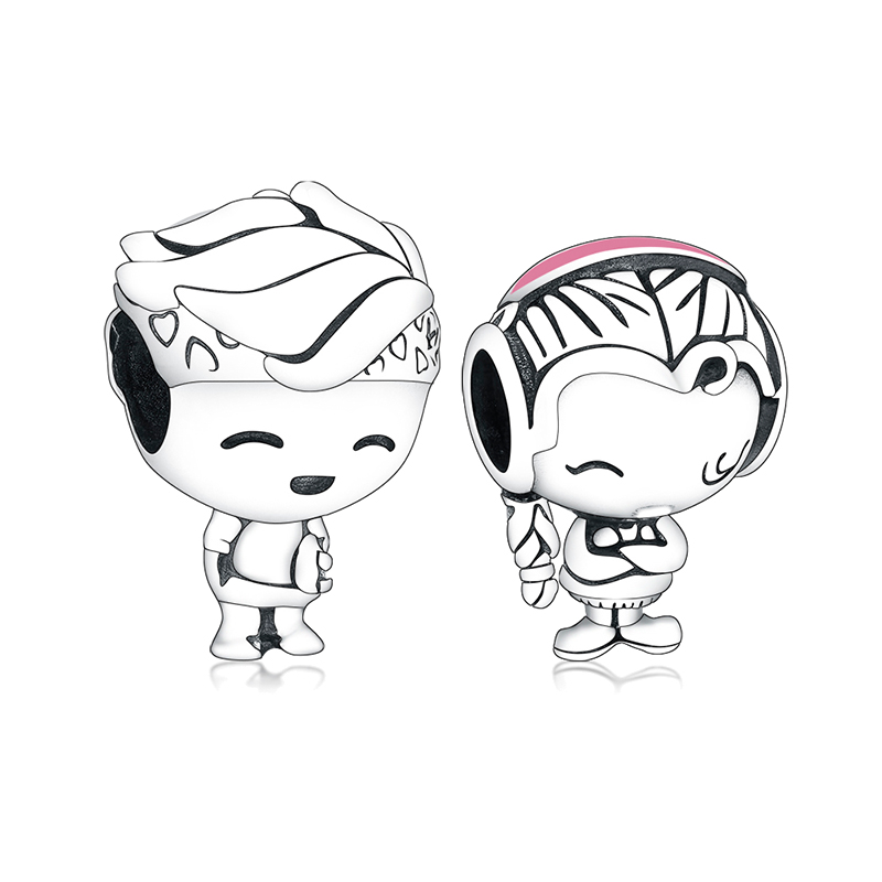Fit Original Brand Charm Bracelet 100% 925 Silver Little Boy Head Scarf Girl Swingable Pigtail Bead Kid Women Summer Family Berloque DIY