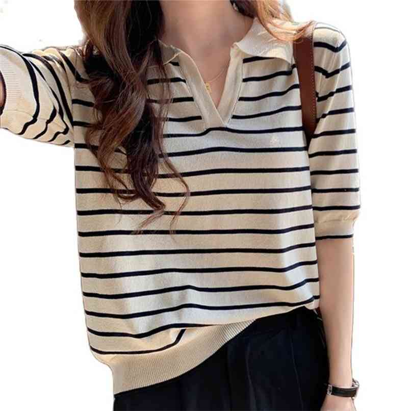 Striped loose retro polo shirt short-sleeved knit top summer Korean fashion women's clothing 210520, Apricot
Striped loose retro polo shirt short-sleeved knit top summer Korean fashion women's clothing 210520, Apricot
